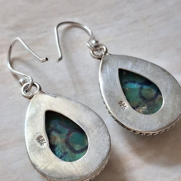 Artisan Handmade Kingman Mohave Turquoise 925 Silver Earrings - Picture 4 of 4